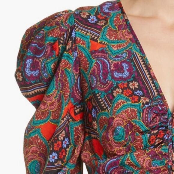 NWT Veronica Beard Simmons Silk-Blend Puff-Sleeve Ruched Blouse Women's 4 - Picture 6 of 7